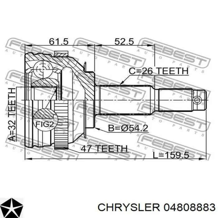 04808883 Chrysler árbol de transmisión delantero izquierdo