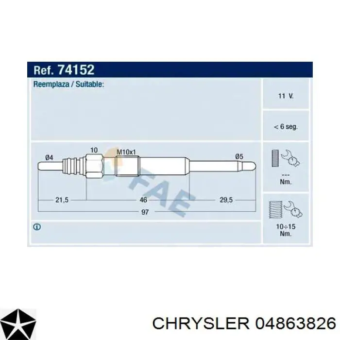 04863826 Chrysler bujía de incandescencia