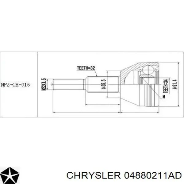 04880211AD Chrysler árbol de transmisión delantero izquierdo