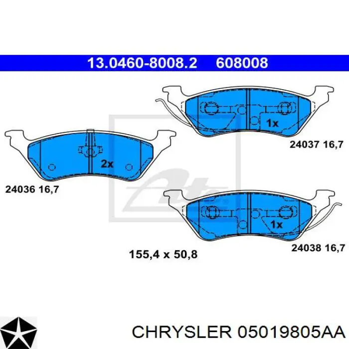 05019805AA Chrysler pastillas de freno traseras