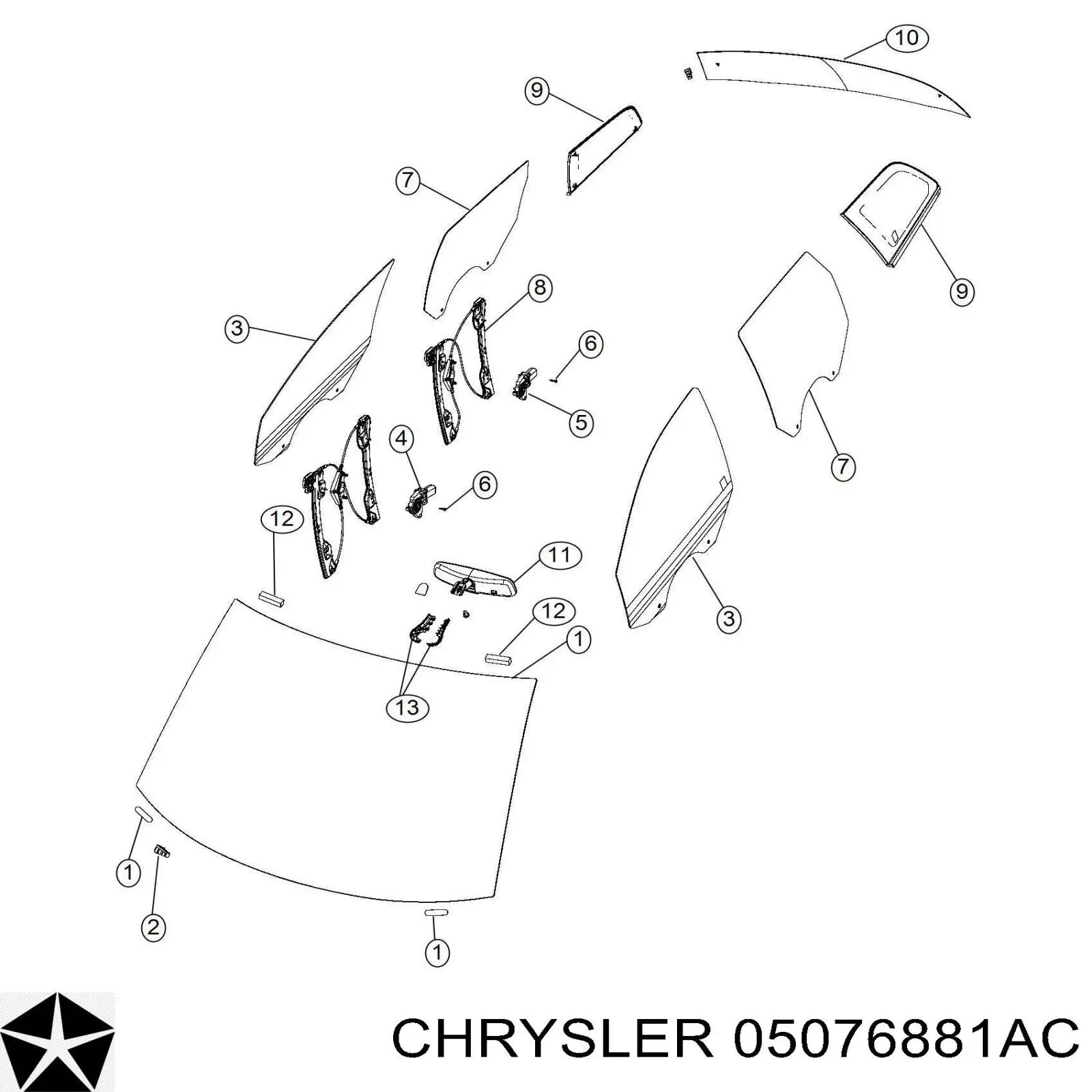 05076881AC Chrysler cristales de el maletero(3/5 puertas traseras (trastes)