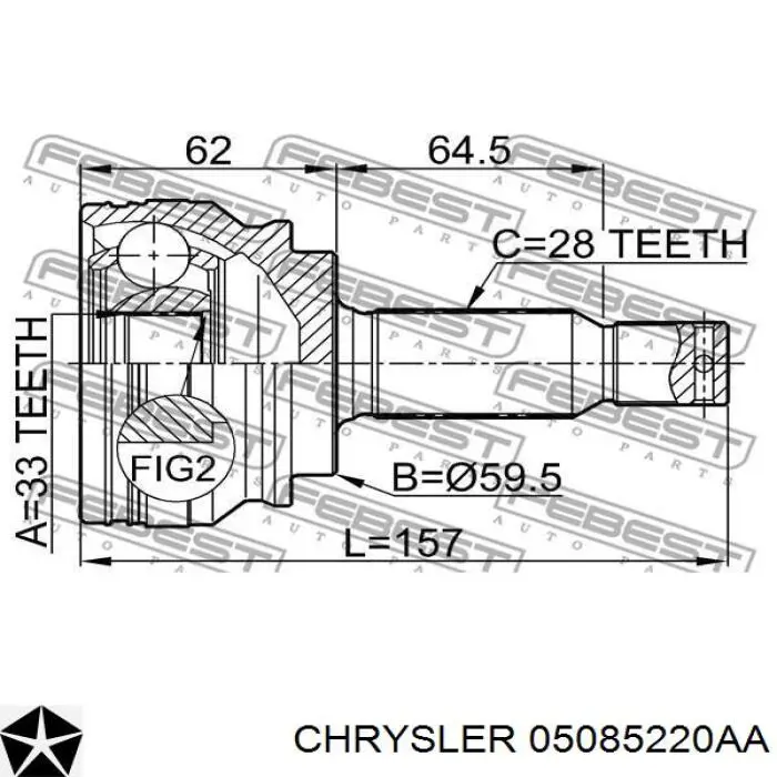 05085220AA Chrysler árbol de transmisión delantero izquierdo