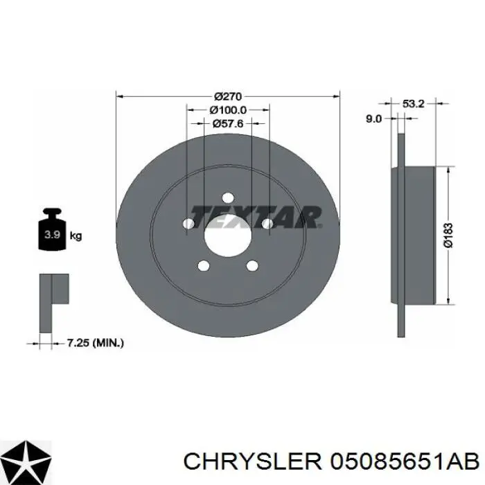 05085651AB Chrysler disco de freno trasero