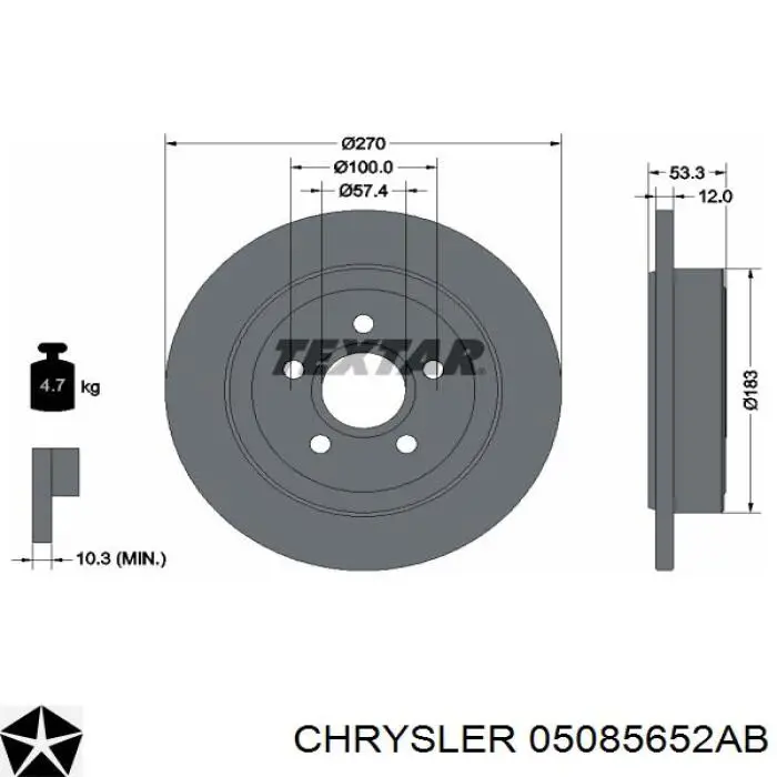 05085652AB Chrysler disco de freno trasero