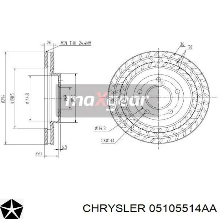 Comprar 05105514AA Chrysler Freno de disco delantero