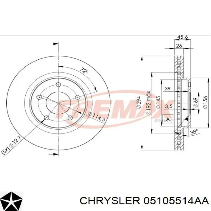 Frenos delanteros Chrysler 05105514AA precio, desde 36,23 EUR