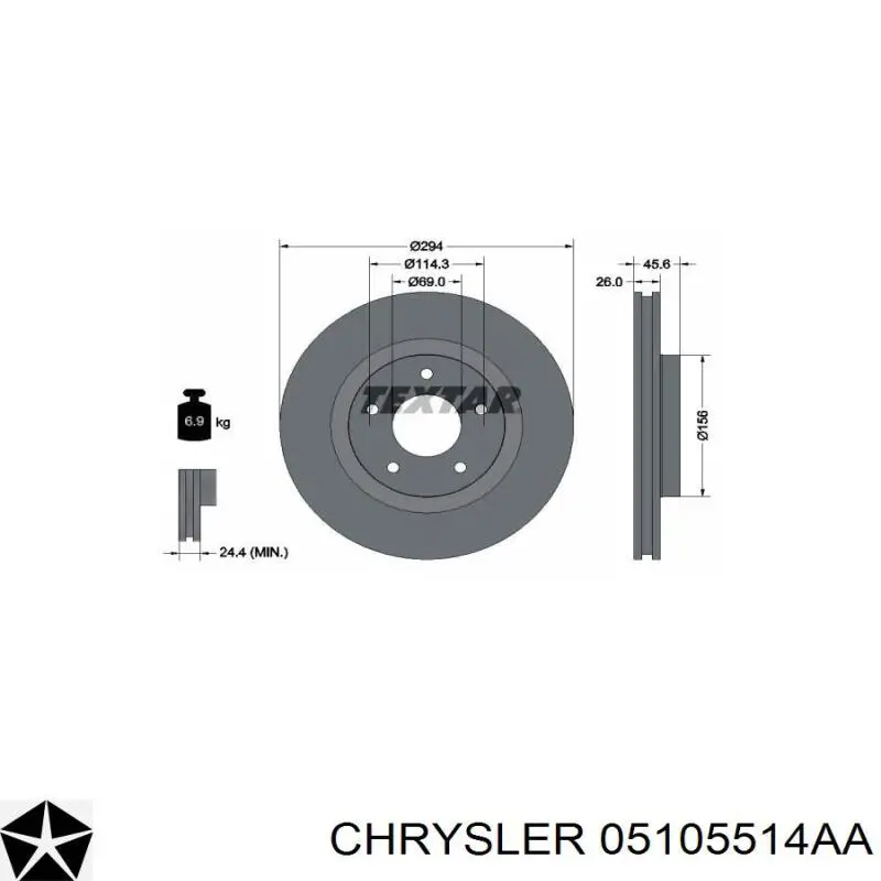 Disco de freno delantero Chrysler 05105514AA