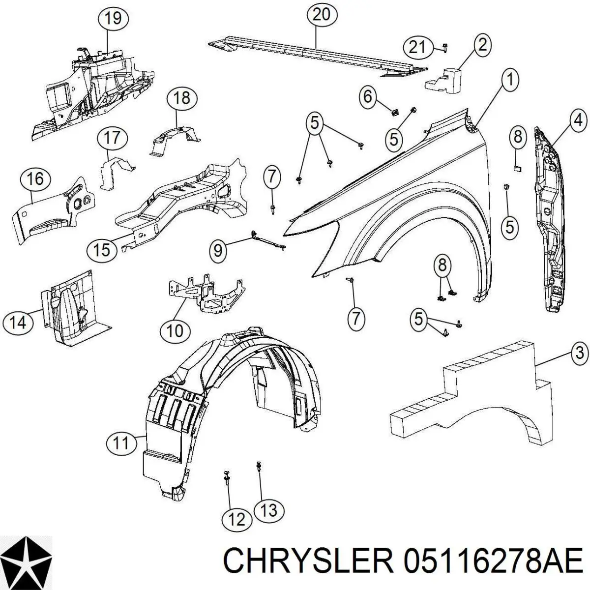 05116278AE Chrysler guardabarros interior, aleta delantera, derecho