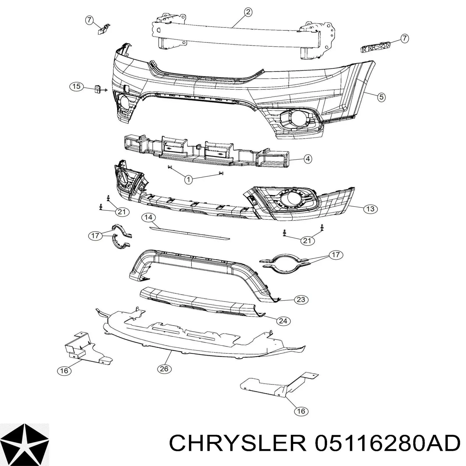 05116280AD Chrysler refuerzo parachoque delantero