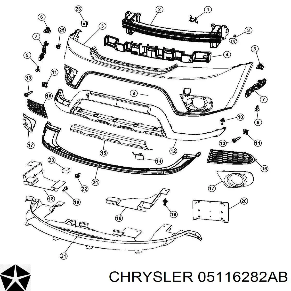 05116282AB Chrysler cubierta, parachoques delantero, derecha