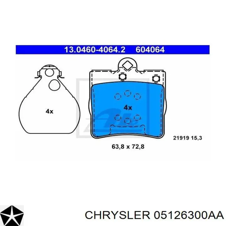 05126300AA Chrysler pastillas de freno traseras