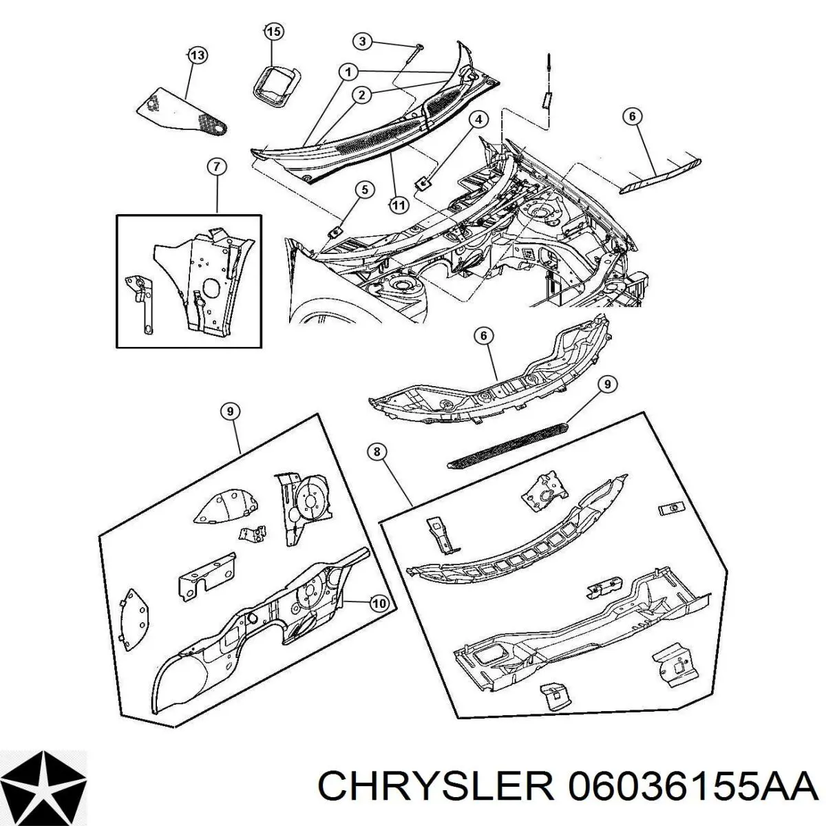 06036155AA Chrysler soporte de radiador inferior (panel de montaje para foco)