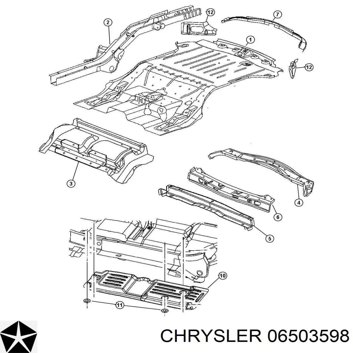 06503598 Chrysler clips de fijación para rejilla de radiador de panel