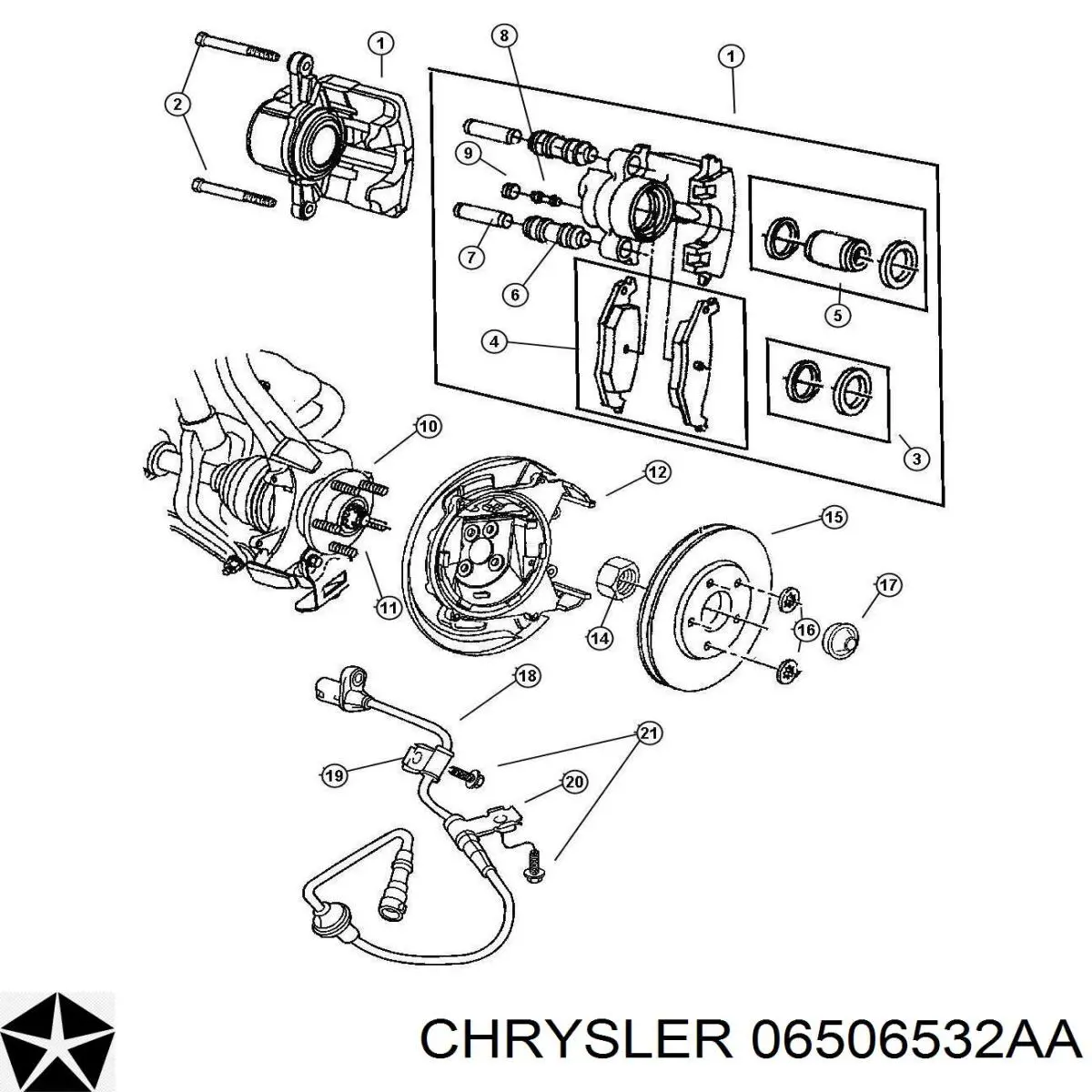 06506532AA Chrysler espárrago de rueda trasero / delantero