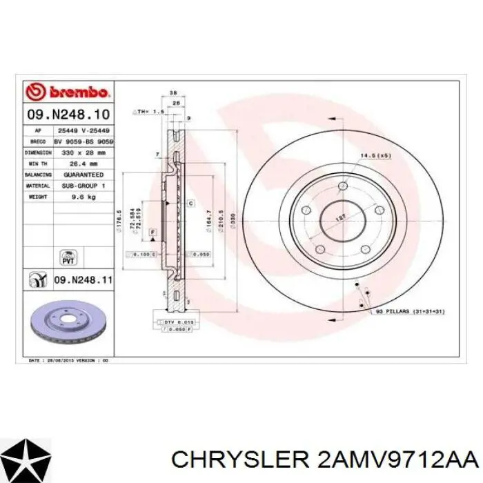 Comprar 2AMV9712AA Chrysler Freno de disco delantero