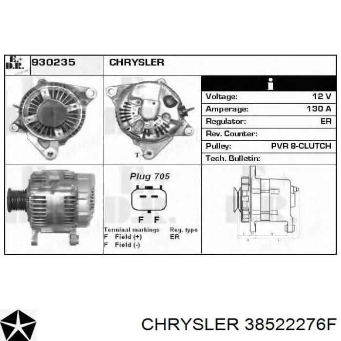 38522276F Chrysler Alternador de coche