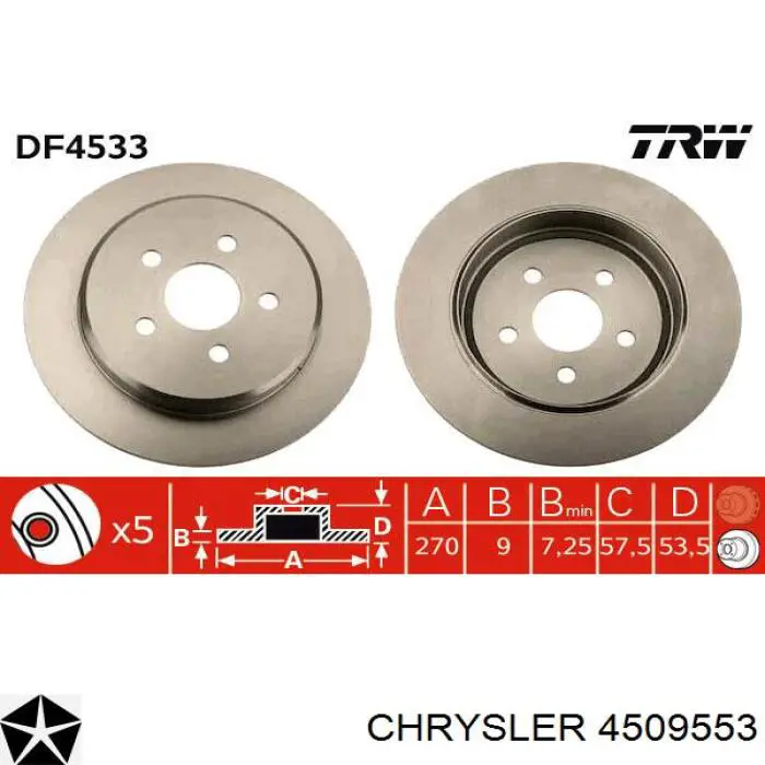 4509553 Chrysler disco de freno trasero