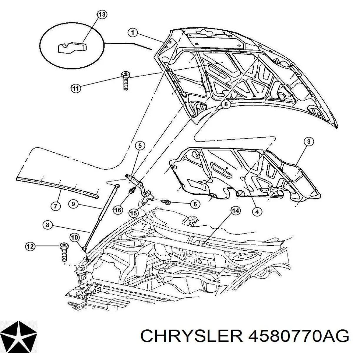 4580770AG Chrysler muelle neumático, capó de motor derecho