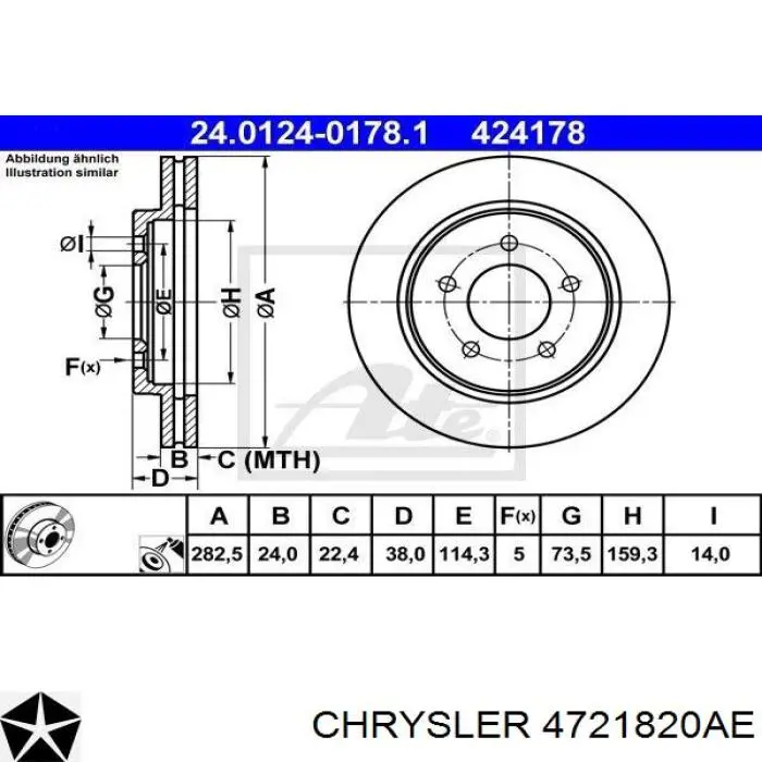 4721820AE Chrysler disco de freno delantero