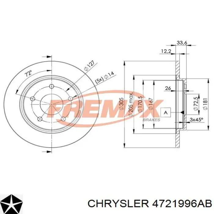 4721996AB Chrysler disco de freno trasero