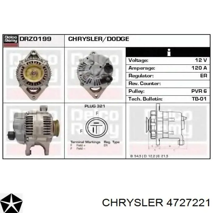 Alternador del motor Chrysler 4727325AA precio, desde 81,31 EUR