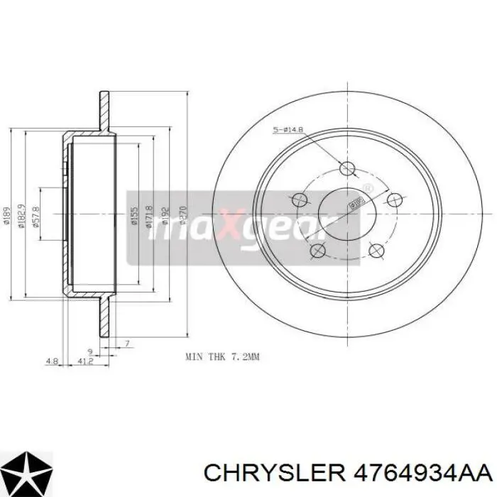 4764934AA Chrysler disco de freno trasero