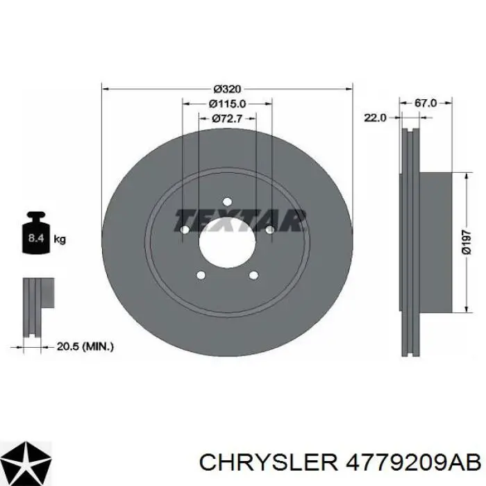 4779209AB Chrysler disco de freno trasero