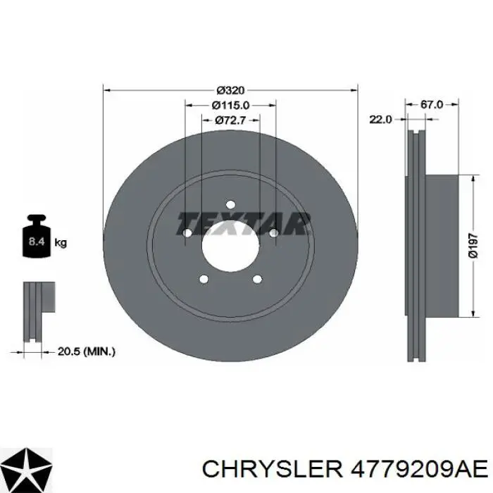 4779209ae Chrysler disco de freno trasero