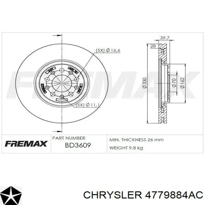Frenos delanteros Chrysler 4779884AC precio, desde 61,92 EUR