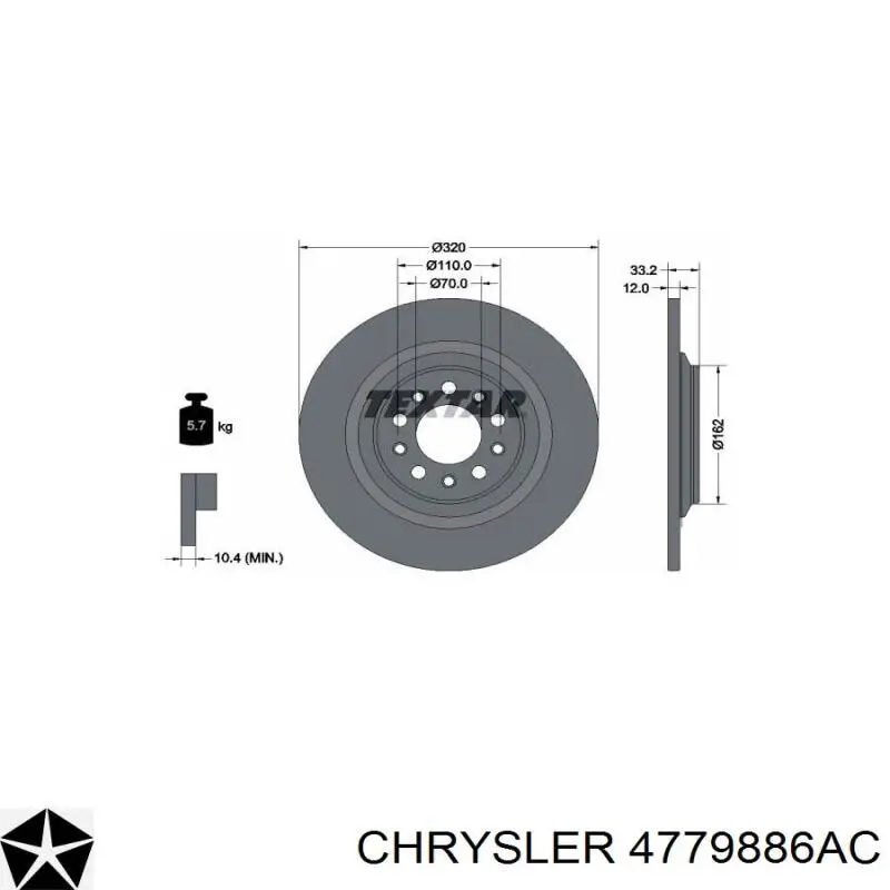 4779886AC Chrysler disco de freno trasero