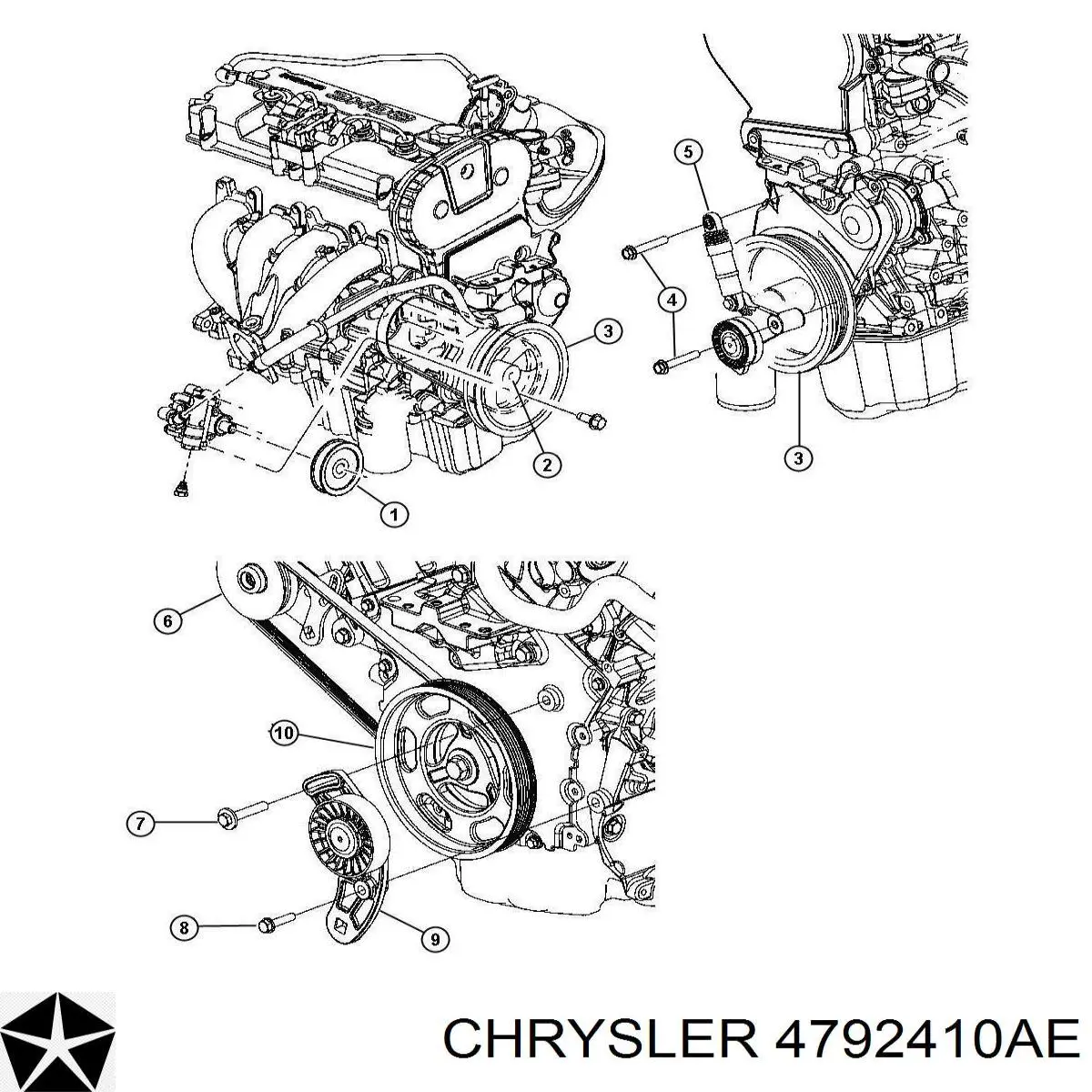 4792410AE Chrysler tensor de correa, correa poli v