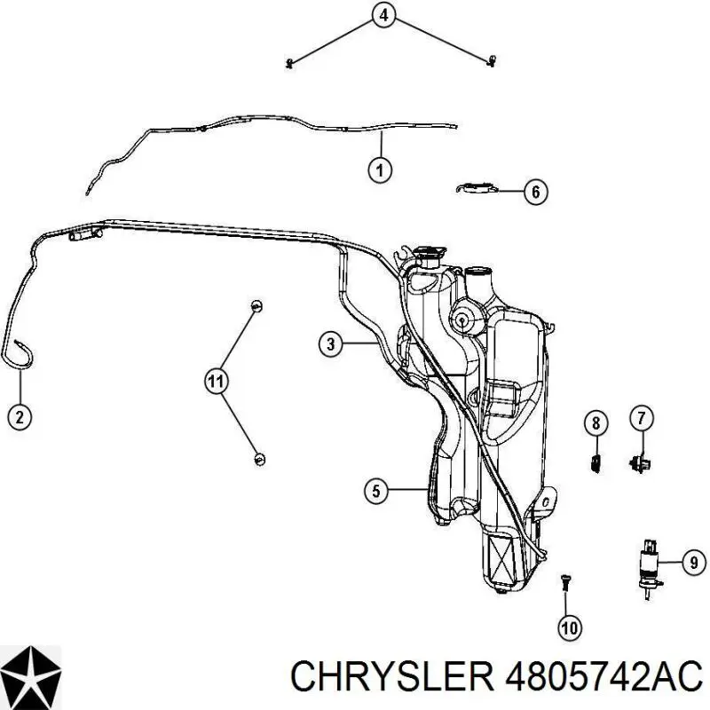 4805742AC Chrysler tobera de agua regadora, lavado de parabrisas