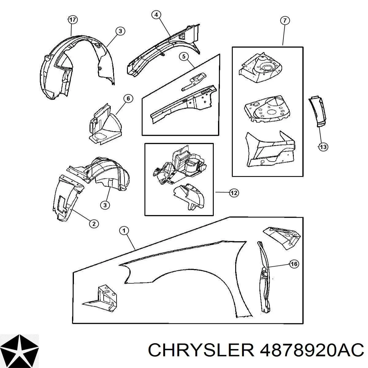 4878920AC Chrysler guardabarros interior, aleta delantera, derecho