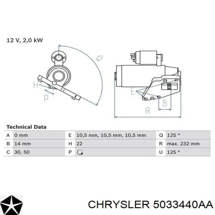 Burro de arranque  Chrysler 5033440AA precio, desde 136,49 EUR