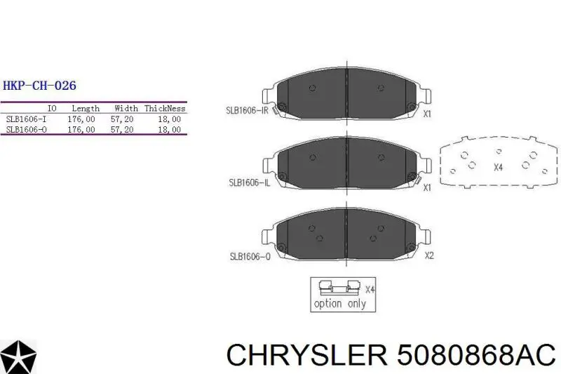 Comprar 5080868AC Chrysler Pastillas delanteras de freno
