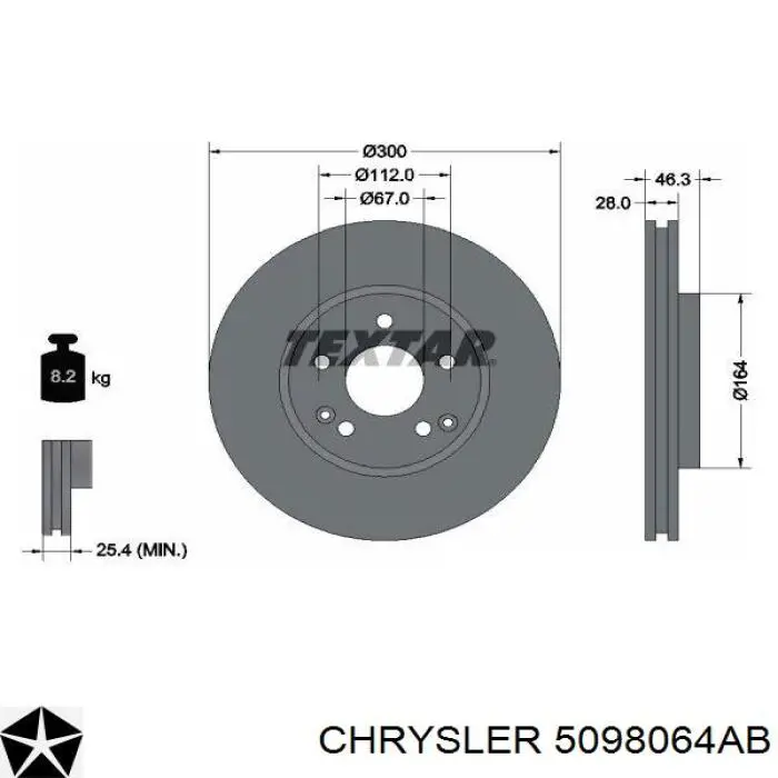 5098064AB Chrysler disco de freno delantero