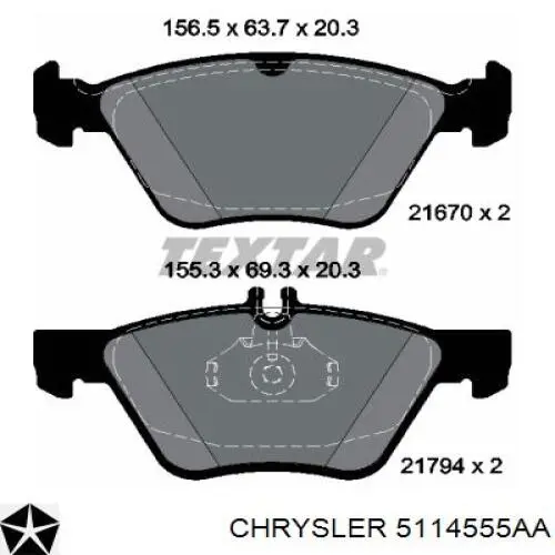 5114555AA Chrysler pastillas de freno delanteras