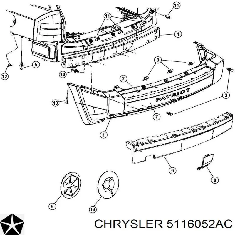 5116052AC Chrysler refuerzo paragolpes trasero