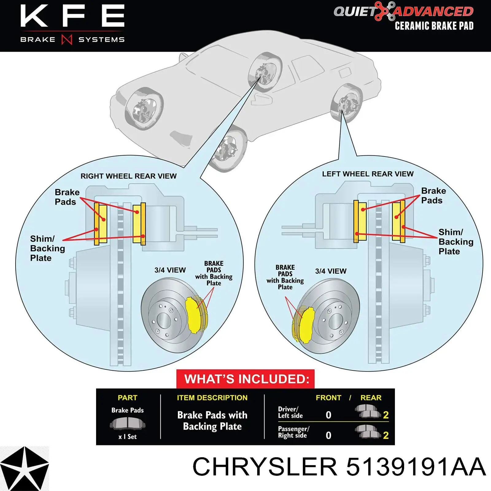 5139191AA Chrysler pastillas de freno traseras