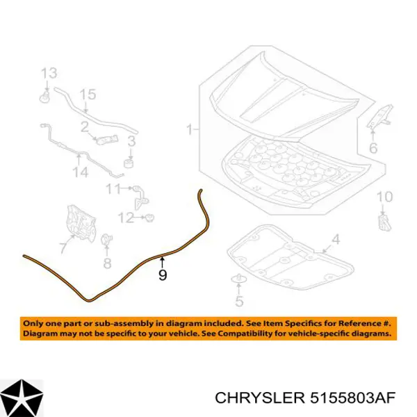 5155803AF Chrysler cable de apertura de capó del motor