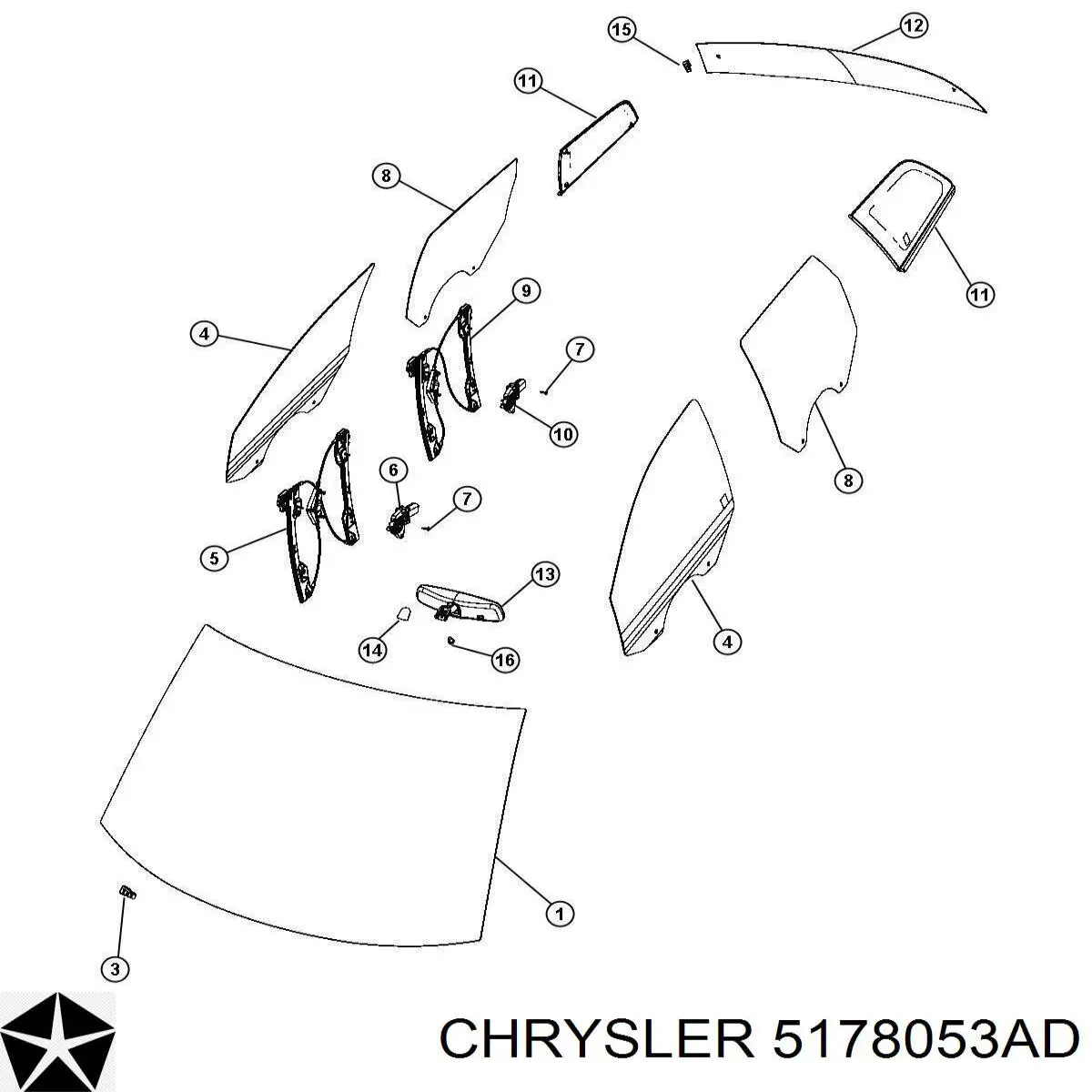 5178053AD Chrysler cristales de el maletero(3/5 puertas traseras (trastes)