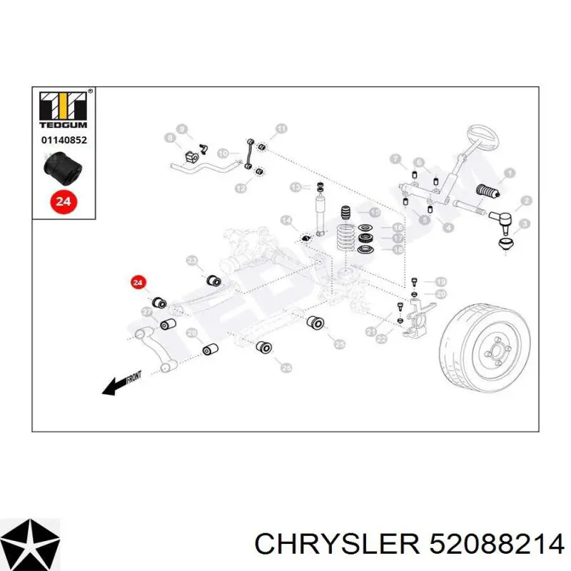 Buje del brazo de suspensión delantero superior 52088214 Chrysler