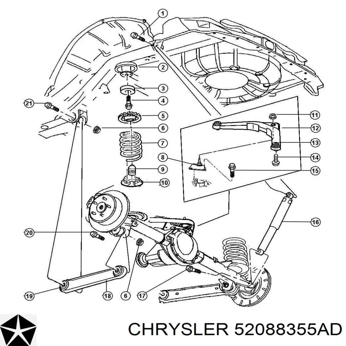 52088355AD Chrysler palanca de soporte suspension trasera longitudinal inferior izquierda/derecha