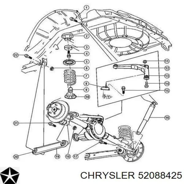 52088425 Chrysler silentblock de brazo de suspensión trasero superior