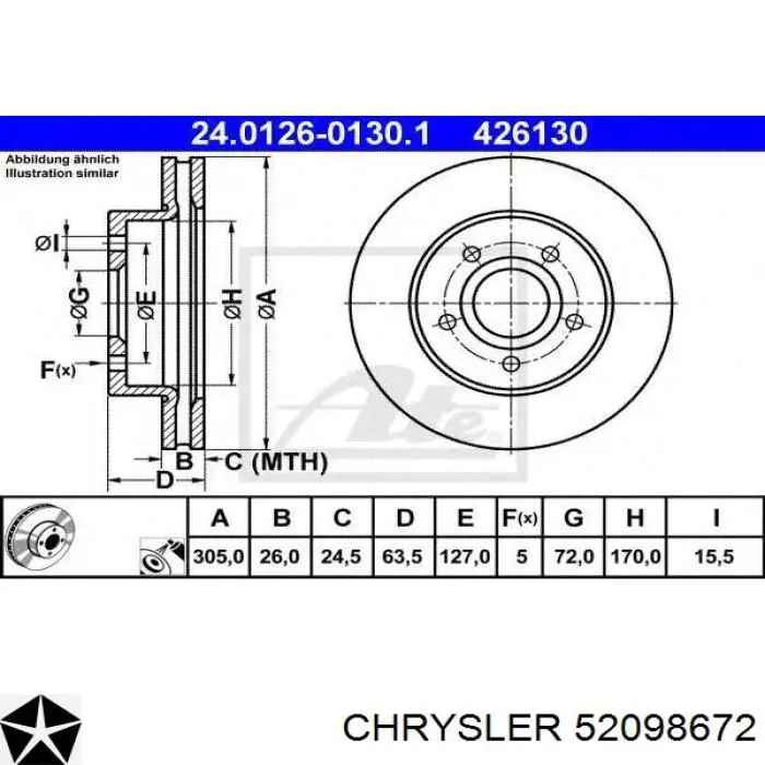 52098672 Chrysler freno de disco delantero