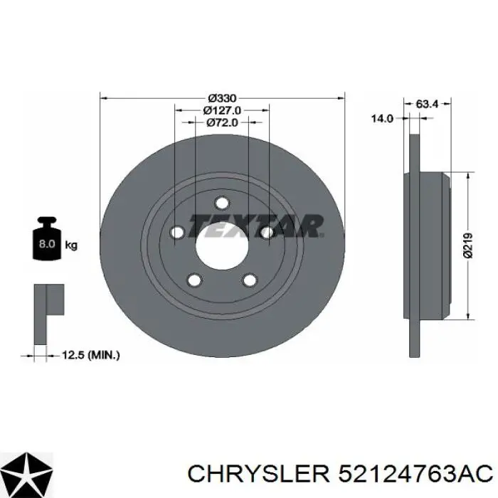 52124763AC Chrysler disco de freno trasero