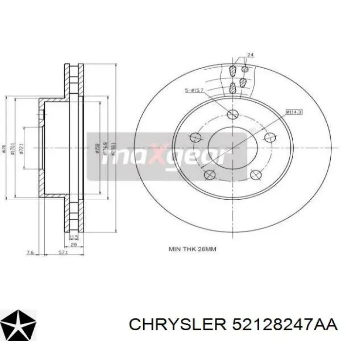 Disco de freno delantero Chrysler 52128247AA