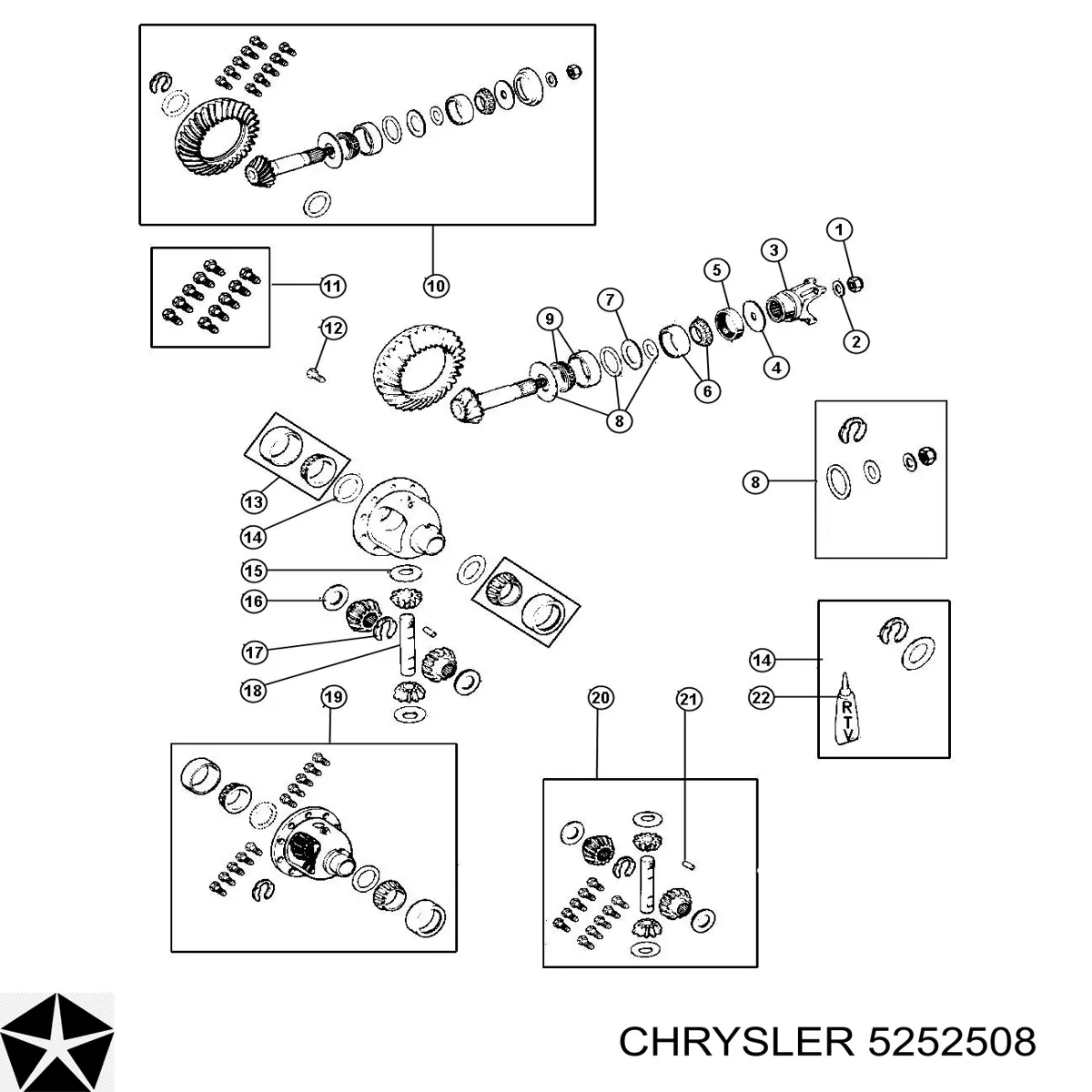 5252508 Chrysler rodamiento piñón de diferencial delantero/trasero exterior