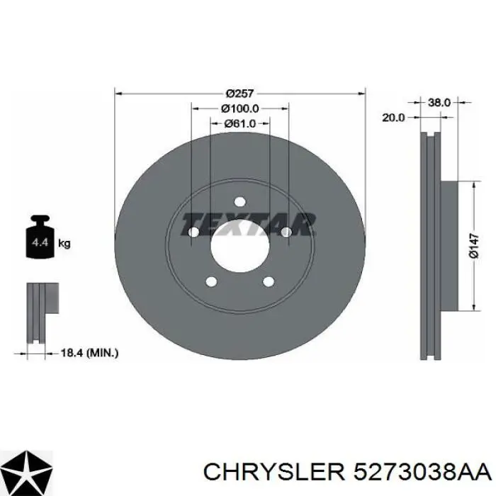 5273038AA Chrysler disco de freno delantero
