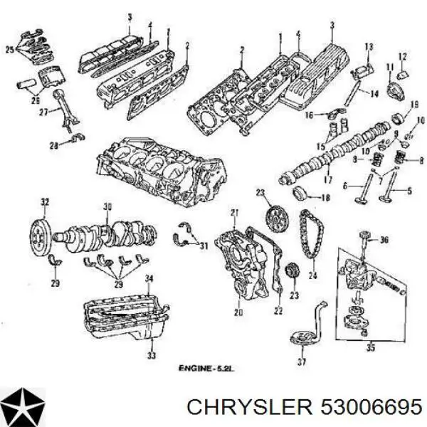 53006695 Chrysler junta de la tapa de válvulas del motor